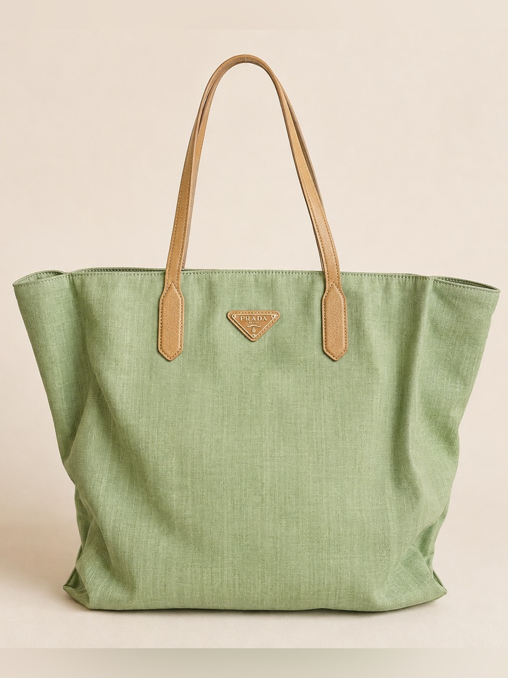 Prada Light Green and Tan Tote Bag